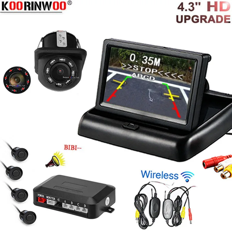 Koorinwoo 2.4G Wireless Car Video Camera Parking Assistance Radar 4.3 Inch Car Foldable Monitor+Rearview Camera+parking Sensor Koorinwoo 2.4G Wireless Car Video Camera Parking Assistance Radar 4.3 Inch Car Foldable Monitor+Rearview Camera+parking Sensor