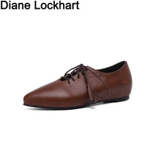 Для Женщин Мокасины Весна Для женщин на шнуровке повседневные лофферы, туфли с острым носком, Туфли без каблуков Оксфорд для Для женщин Женская обувь