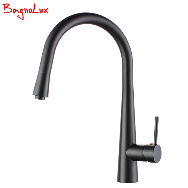 Best Price Single Handle Copper Pull Out Kitchen Sink Faucet With Retractable Watering Brass Spray High Arc Swivel Spout Matt Black 0619-MB