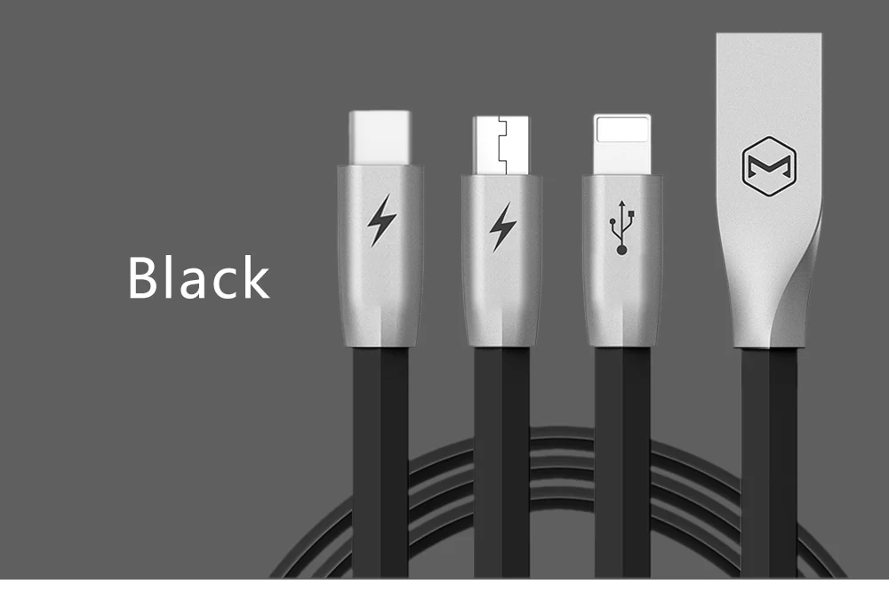 Mcdodo 3 в 1 кабель для передачи данных для Lightning Micro usb type-C зарядный кабель для синхронизации данных для iPhone IOS Android мобильный телефонный шнур