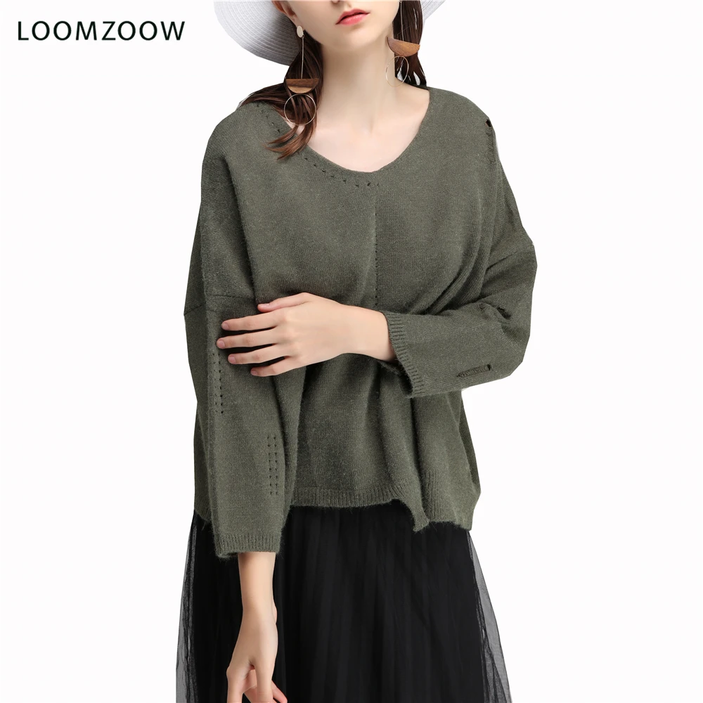 

V Neck Sweater Women Long Sleeve Loose Pullovers Ladies 2018 Autumn Winter Casual Oversize Sweater Tops Jumper Pull Dropshipping
