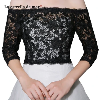 

La estrella de mar custom made high quality 2019 new lace Boat Neck long sleeve champagne Scoop bridal bolero cheap bridal top