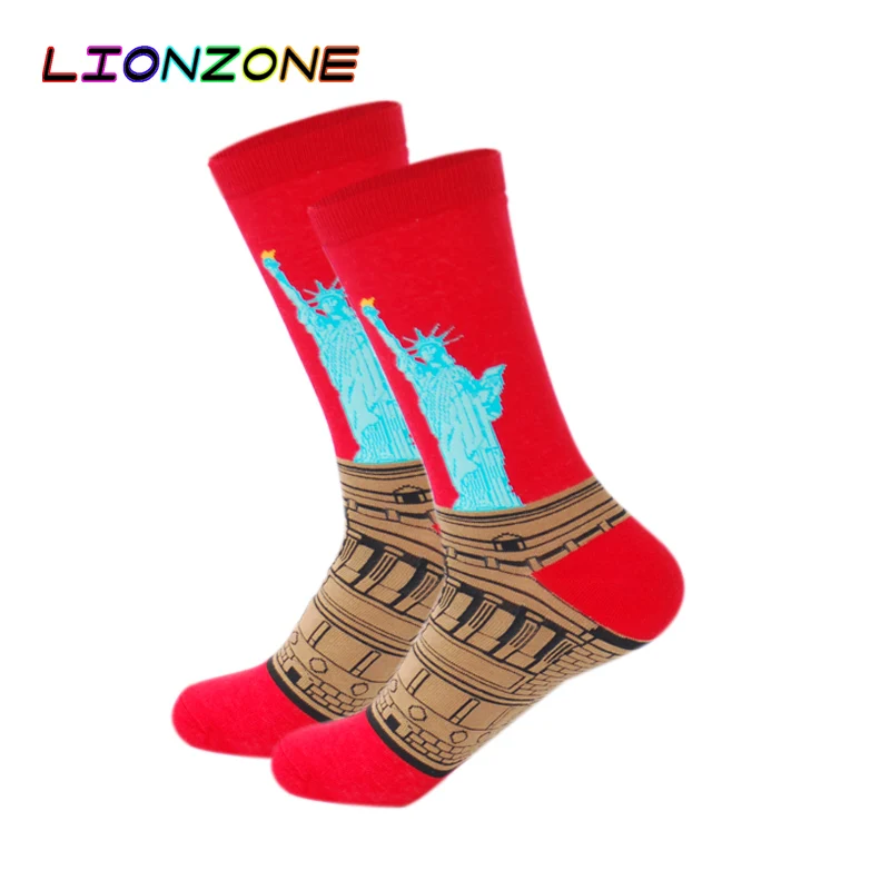 LIONZONE мужские художественные носки Новая Европейская мода стиль Харадзюку печать
