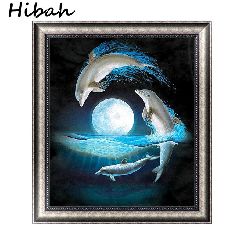 

Hibah Dolphin 5D DIY Diamond Cross Stitch Cube Diamond Embroidered Painting Decoration