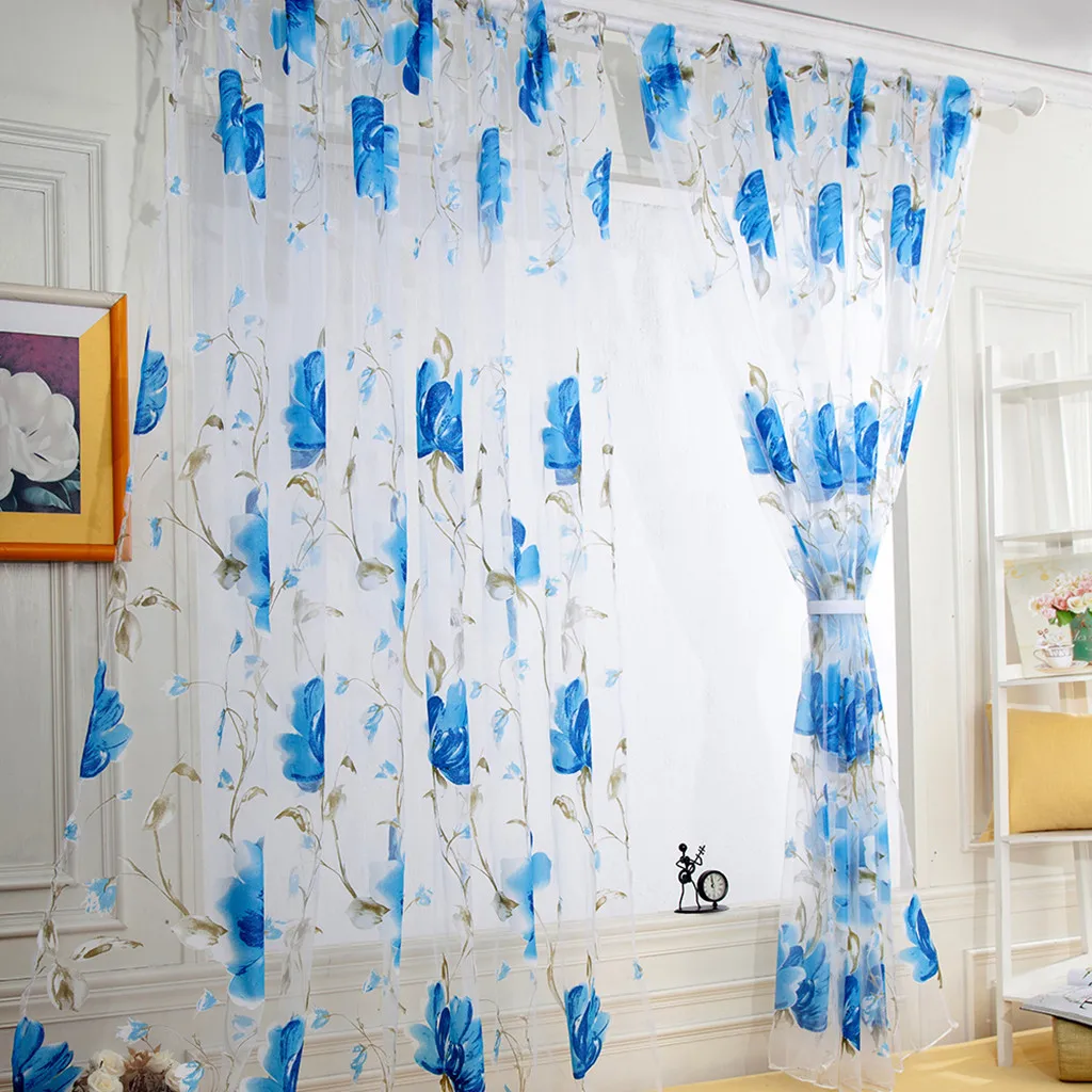 Vines Leaves Tulle Door Window Curtain Drape Panel Sheer Scarf Valances Drapes In Living Room Home Decor Sheer Voile Valances