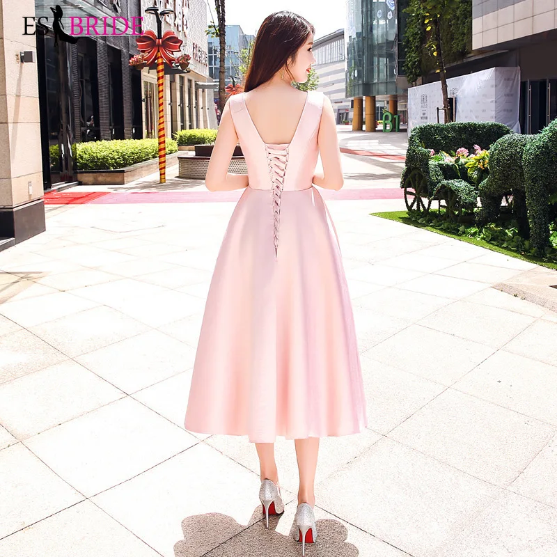 Evening Dresses Long 2019 Pink Simple Plus Size O-neck Sleeveless Wedding Guest Gown Backless Elegant Abito Da Cerimonia ES1529