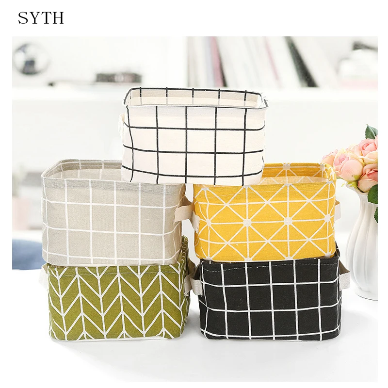 SYTH الكتان نسيج صندوق تخزين ملابس مربع مع مقبض للطي أشتات سلة تخزين الألعاب حجرة منظم متنوعات منزلية SYTH الكتان نسيج صندوق تخزين ملابس مربع مع مقبض للطي أشتات سلة تخزين الألعاب حجرة منظم متنوعات منزلية