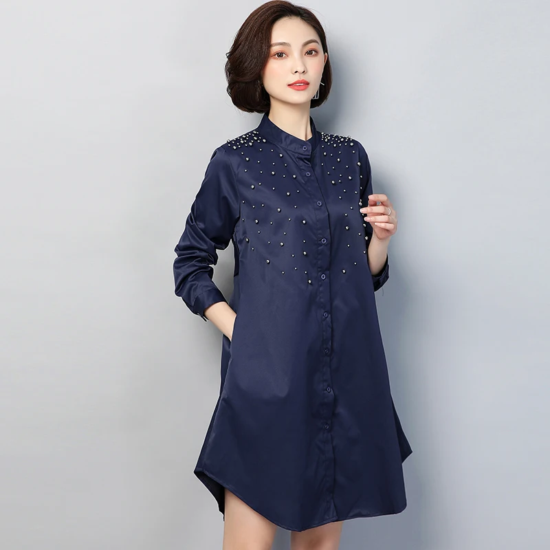 

YICIYA Plus size large xxxl 4xl 5xl blouse women shirts top blouses navy blue long sleeve Beading pocket winter 2019 spring