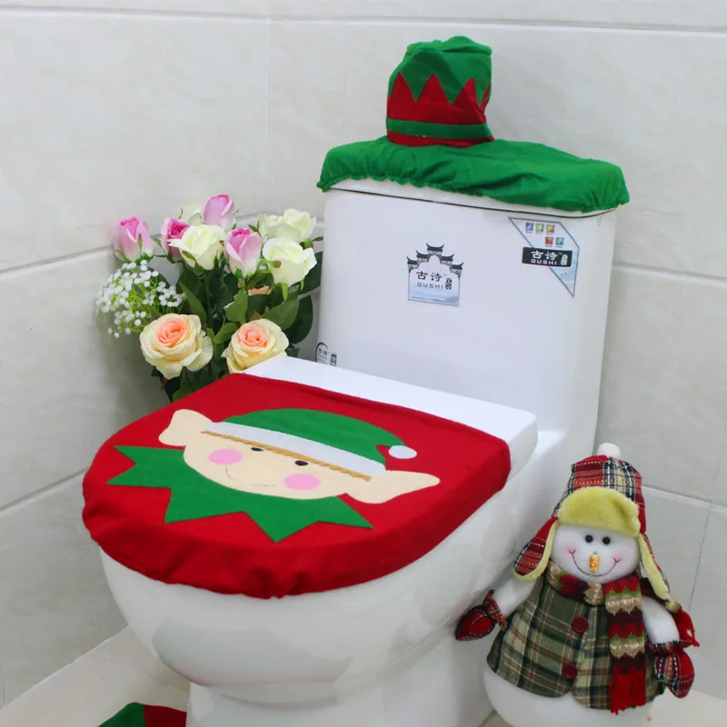 1 Sets 4Colors Christmas Decorations Xmas Toilet Seat Cover And Rug Washroom Set Cartoon Snowman Decorative Covers In From