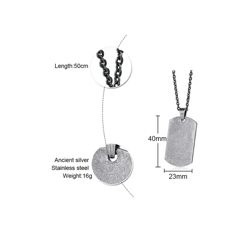 Vnox, ретро серебряный цвет, собачья бирка, ожерелье для мужчин, панк-рок, нержавеющая сталь, подвеска, ожерелье, Цепочка, 20 дюймов, для мужчин, для коктейля