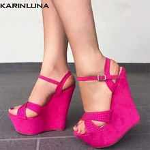 Karinluna/Роскошная пикантная женская обувь для вечеринок, большой размер 47, летняя обувь на высоком каблуке, женские сандалии, обувь на танкетке