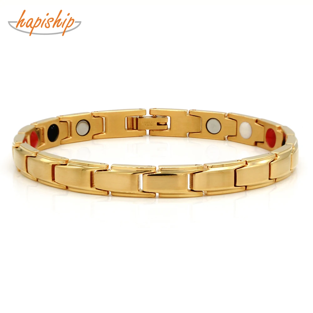 

Hapiship Healing Magnetic Bracelet Woman 3 Health Care Elements(Magnetic,FIR,Germanium) 316L Stainless Steel Bracelet Hand Chain