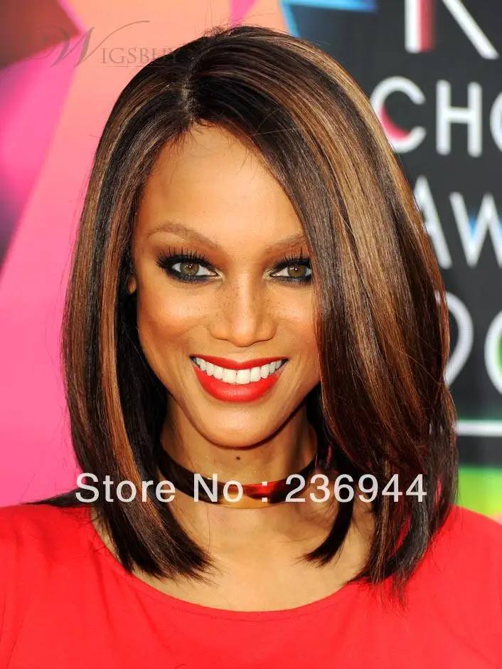 New Arrival Charming Tyra Banks Hairstyle Medium Straight Mixed