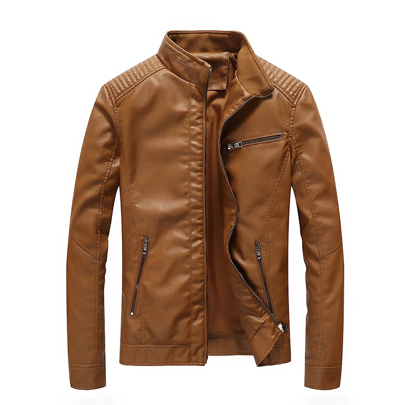 2019 Кожаные куртки Для мужчин Демисезонный тонкий стенд воротник пальто Jaqueta Couro мужской Курточка бомбер PU Искусственная кожа куртки