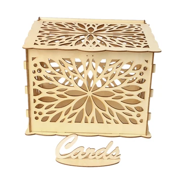 

Wooden Wedding Storage Box DIY Wedding Supplies Flower Card Box For Wedding Party (1 Key + 12 Rubber Rings)