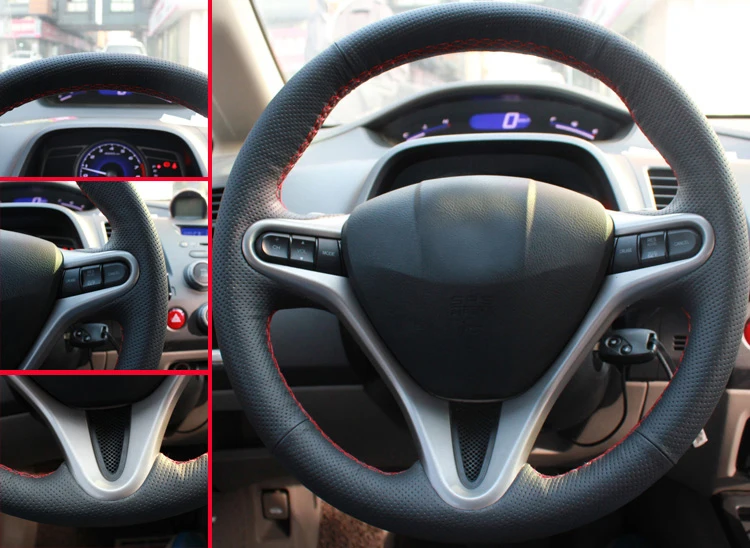 Comprar AOSRRUN coche estilo de cuero cosido a mano cubiertas de volante de coche para Honda Civic 2005 2011 8th MK8 accesorios de coche