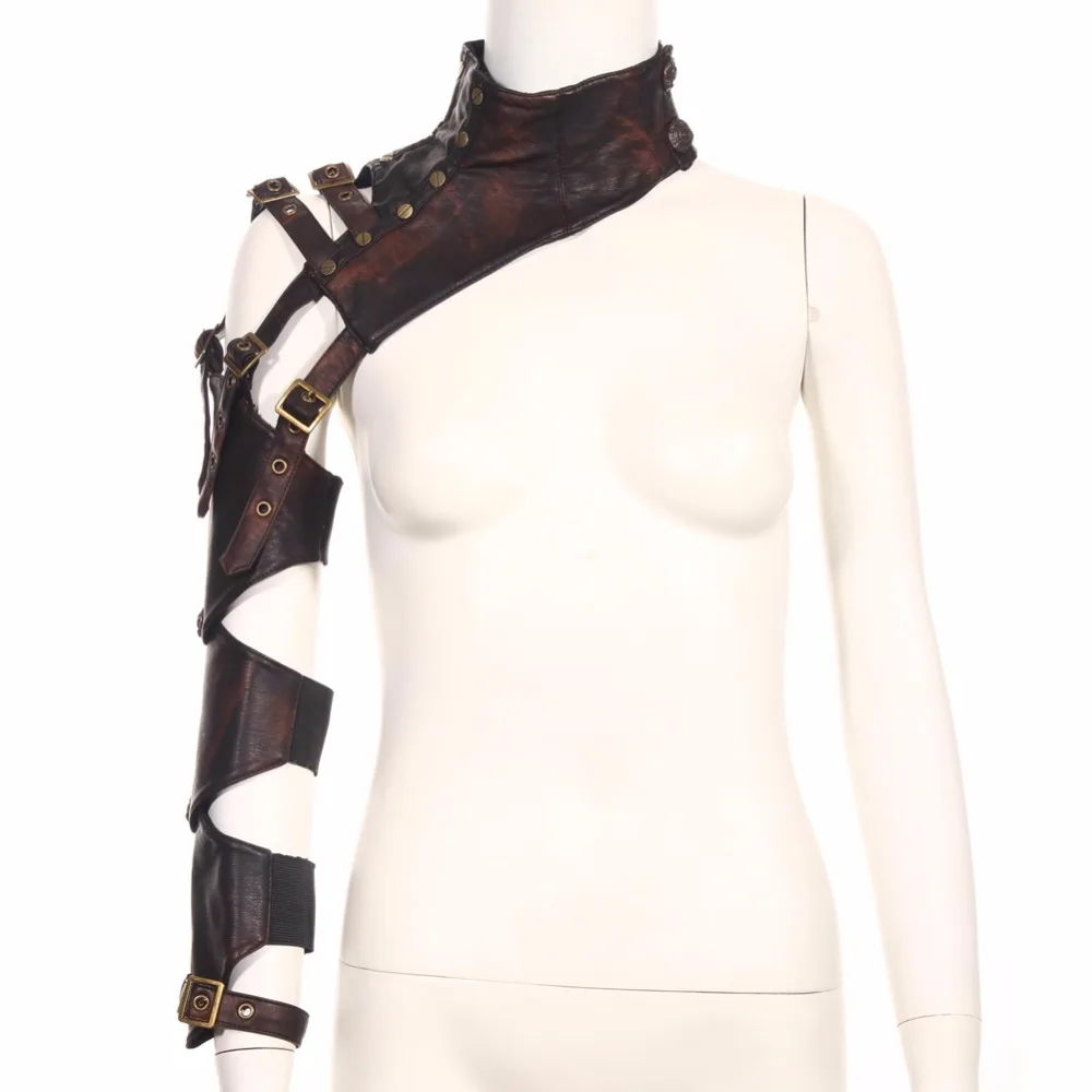 

Gear Duke Steampunk Female PU leather Arm Warmers Long Fingerless Arm Warmer With Belt Brown Arm Sleeves For Arm Protection