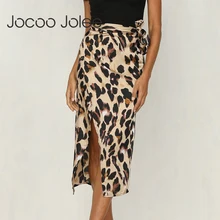 Jocoo Jolee, новинка, Женская леопардовая юбка, тонкая, обёрточная, асимметричная, на шнуровке, с разрезом сбоку, цыганская драпировка, облегающая юбка миди, нижняя часть