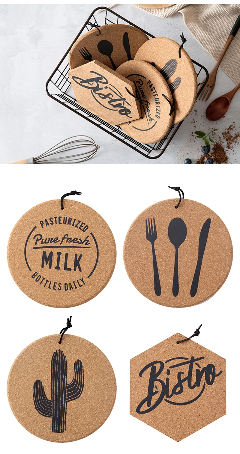LIYIMENG 2Pcs Set Cork Wood Coaster Coffee Cup Mat Tea Pad Dining Nordic Style Soft Wooden Placemats Decoration Accessories 28