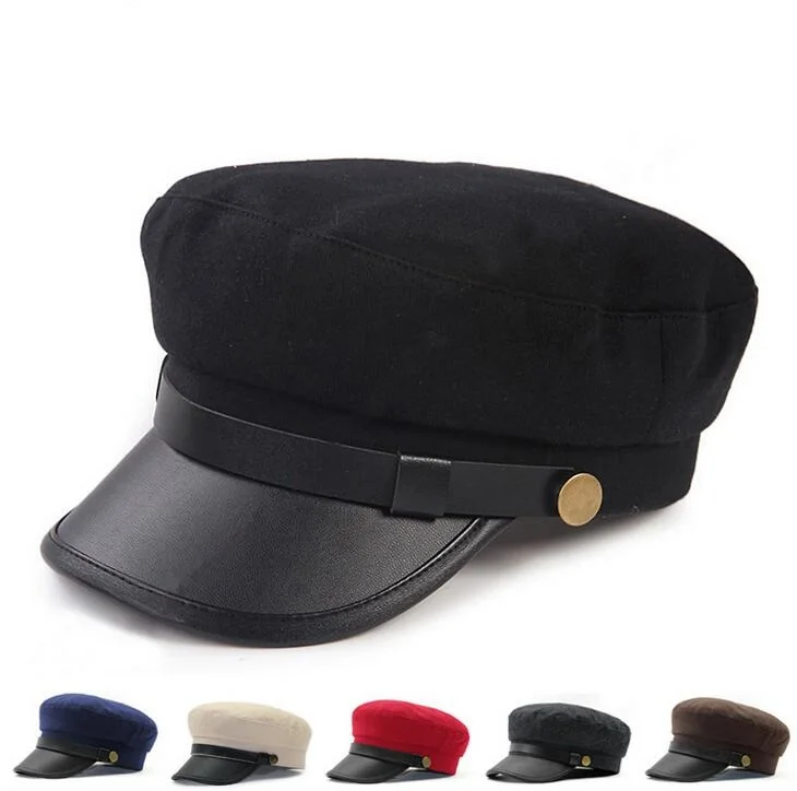 Xongkoro Military Hat Boys Girls Flat Top Army Navy Cap PU Old Fashion