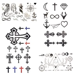 10.5x6CM Small Gadgets Black Cross Temporary Tattoo Christian Women Body Hands Art Tattoo Stickers Men Diamond Fake Tattoo