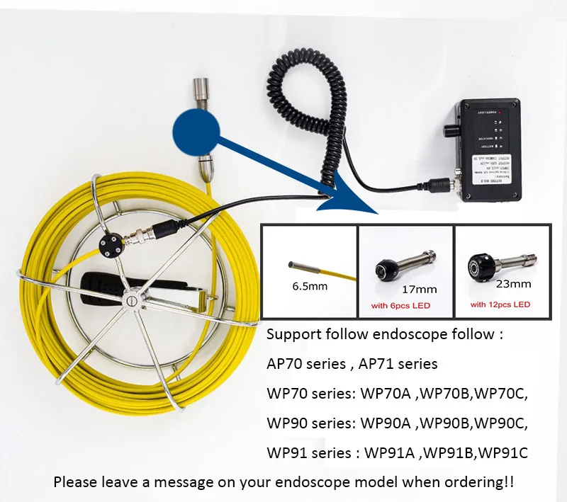 Аксессуары 6,5 мм/17 мм/23 мм камера голова с 20 м кабель/батарея коробка для канализационных система проверки сливных труб камера системы AP70 AP71 WP90