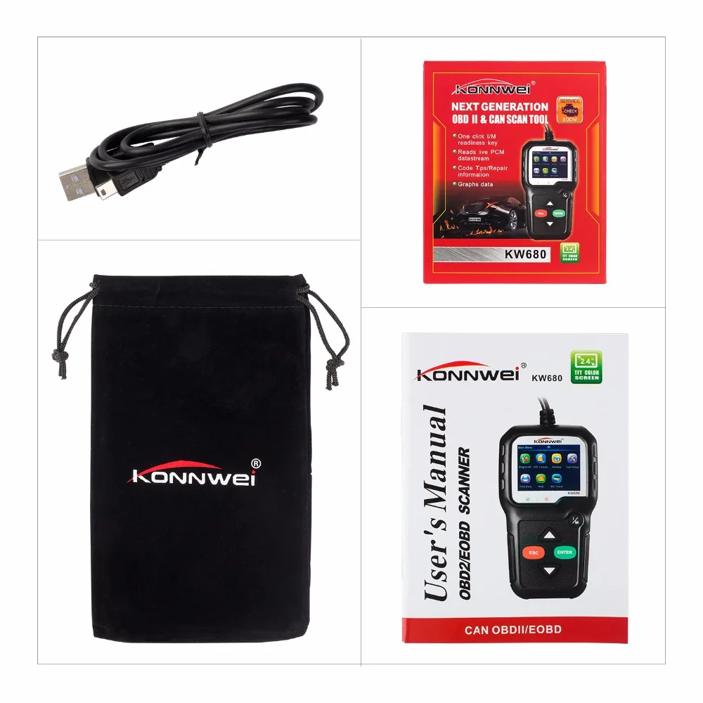KONNWEI KW680 EOBD/OBDII/CAN автомобильный считыватель кодов многоязычный