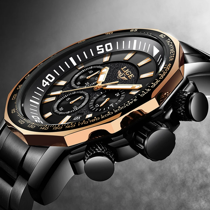 

LIGE Top Brand Luxury Stainless Steel Watch Men Fashion Quartz Watch Men's Casual Waterproof Sport Wrist Watch Relogio Masculino