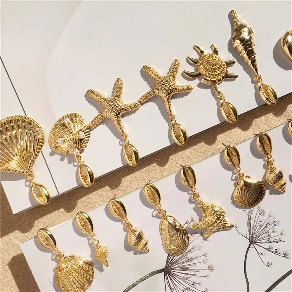 

2019 Fashion Jewelry New Exaggerated Cowrie Shell Earrings Women Gold Color Geometric Irregular Starfish Conch Statement Brincos