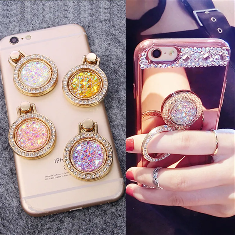 Luxury Diamond Finger Ring Holder Crystal Rhinestone Glitter Mirror Case With Gem Holders Stand For iphone X 6 7 8 plus Samsung