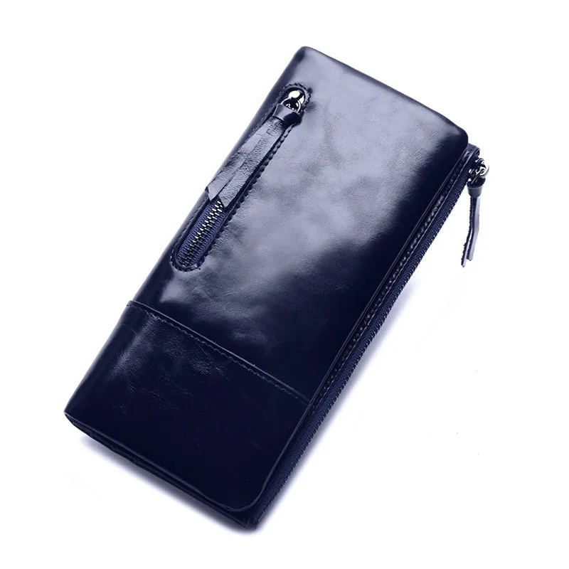 

Luxury Wax Oil Genuine Leather Women Wallet Long Zipper Women Leather Purse Famous Brand Wallet Female Coin Purse Card Holders