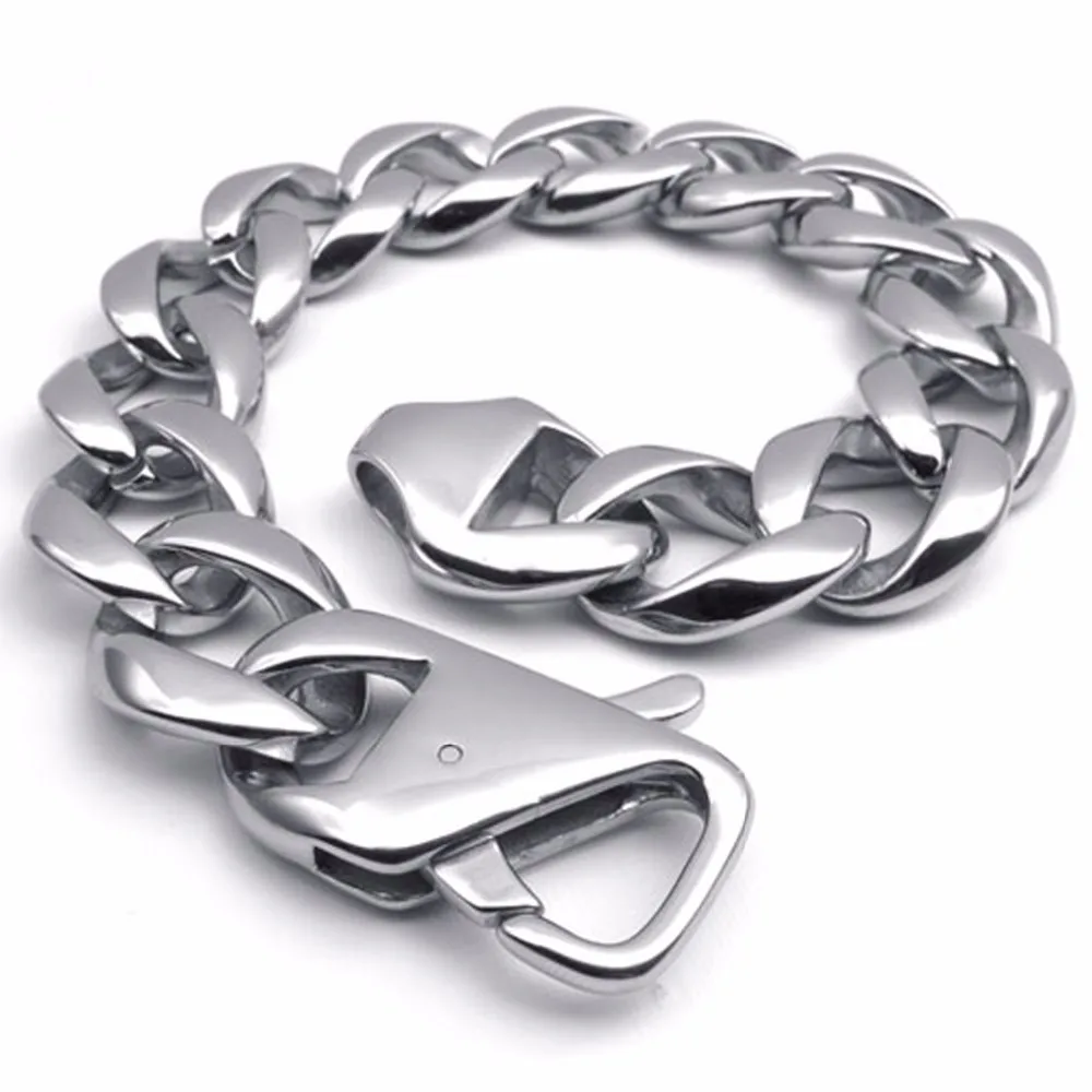 9&quot Men's Very Heavy Bracelet 17mm Wide Casting Links Highly Polished Vintage Look Top Material 316 S.Steel MTB005 | Украшения и