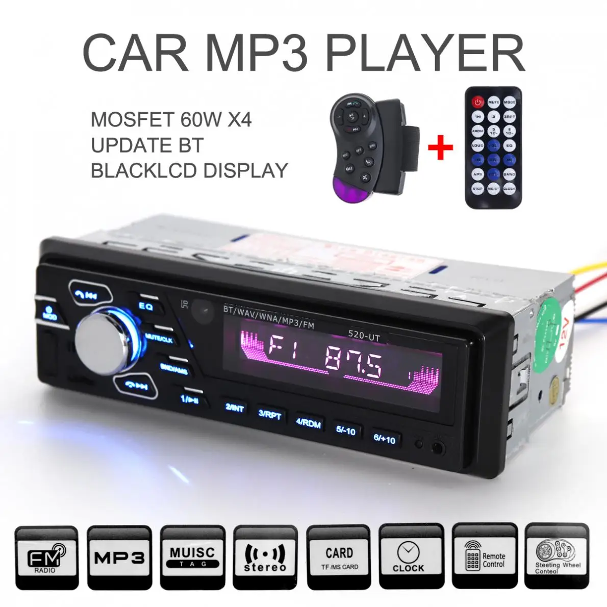12V 60W x 4 Car Bluetooth Hand free Audio Stereo MP3 Player FM Radios