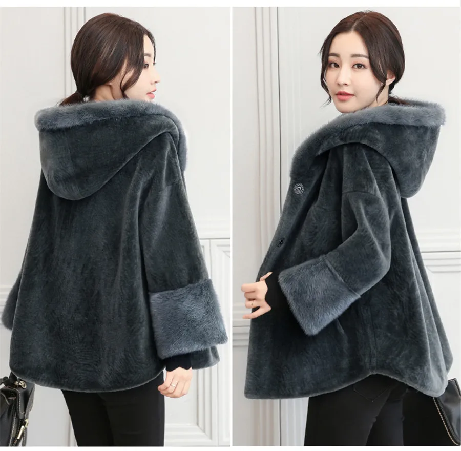 Высококачественное пальто из лисьего меха, осенне-зимняя короткая Меховая куртка для женщин с капюшоном, свободная куртка из искусственного меха, женская меховая верхняя одежда, топы
