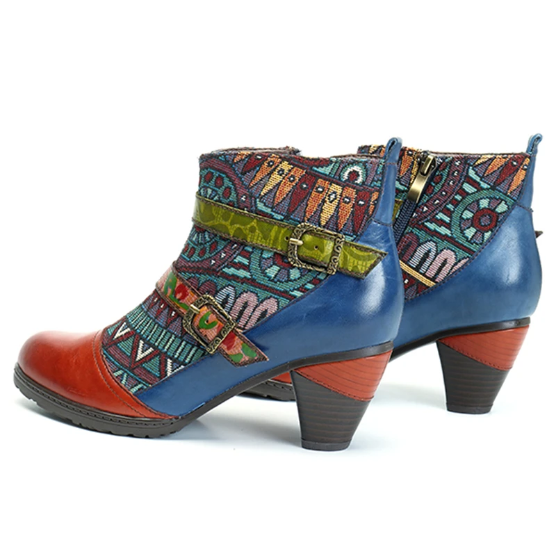 Socofy/зимние ботинки в стиле ретро в богемном стиле; женская обувь; женские ботильоны для женщин с двойной пряжкой на молнии и блочном каблуке; Botas Mujer