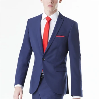 

Custom Made Slim Fit Mens Suits Groomsmen Notch Lapel Groom Tuxedos Blue Side Vent Wedding Best Man Suit (Jacket+Pants)