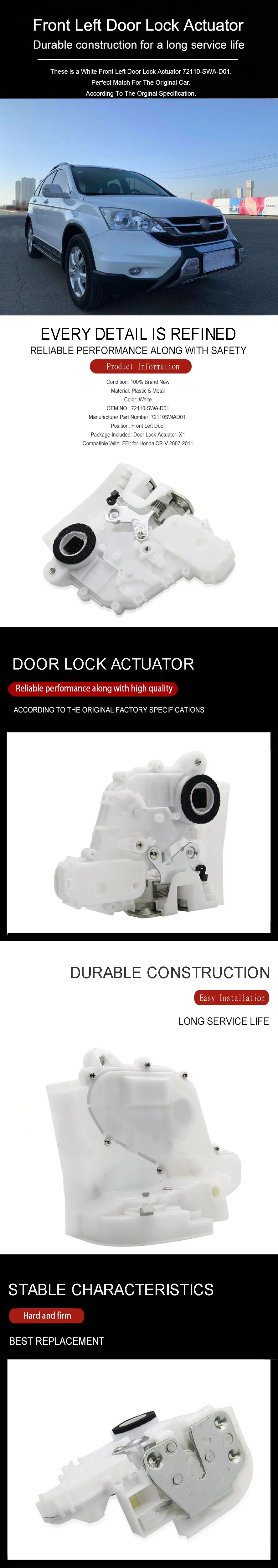 Wooeight Front Right Door Lock Latch Actuator 72110SWAD01 72110-SWA-D01 For Honda CR-V 2007 2008 2009 2010 2011 Car Accessories (6)