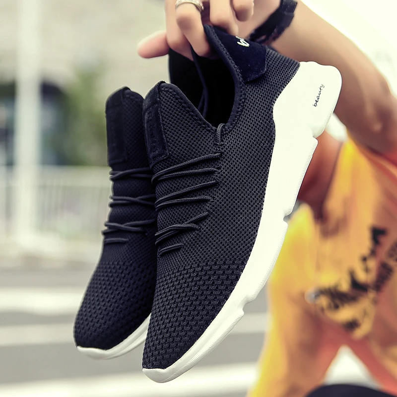 

2018 New Listing Men Casual Shoes Lightweight Breathable Mesh Flat Lace-up Shoes Simply Style Black Gray White Male Footware