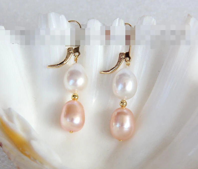 

FREE SHIPPING>>> 1218 baroque white pink freshwater pearl dangle earrings