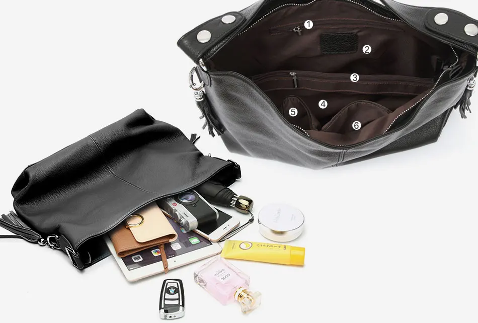 2018 New Fashion Soft Real Genuine Leather Tassel Women's Handbag Ladies Shoulder Tote Messenger Bag Purse Satchel Black White 10