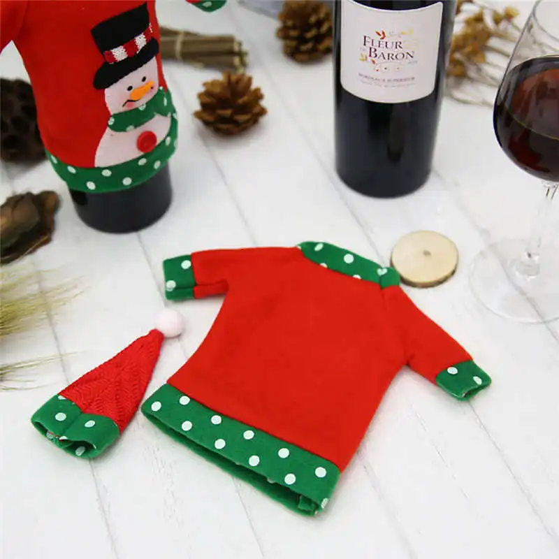 Santa Claus Wine Bottle Cover Lovely Christmas Party Decoration With Hat Clothing Red Wine Bottle Case Table Decoration #2o31 (3)