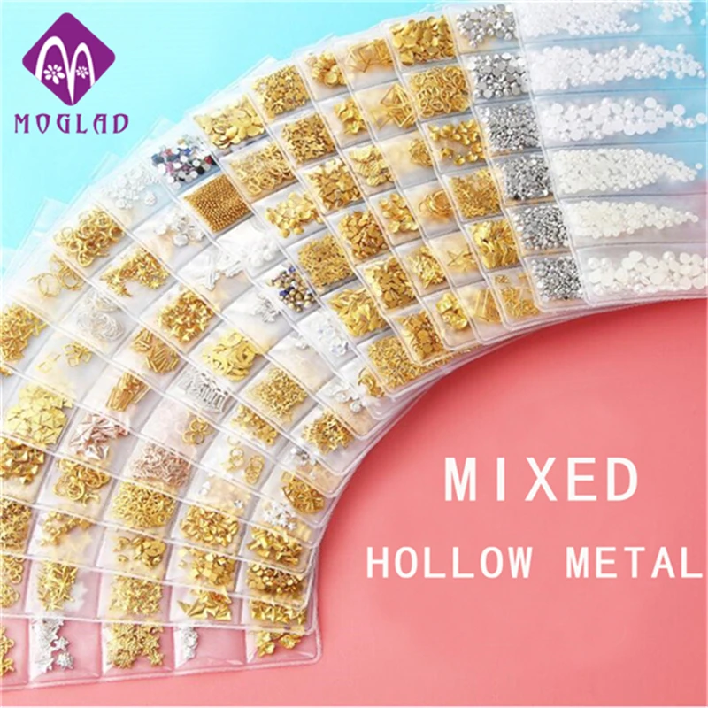 

Moglad 1 Pack Mixed 3D DIY Hollow Metal Frame Nail Art Decorations Gold Rivet Manicure Accessories DIY Shell Slider Nail Studs