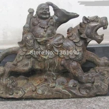 Xd 00164 Старый Китайский бронзовый резные счастливый будда на тигра статуи