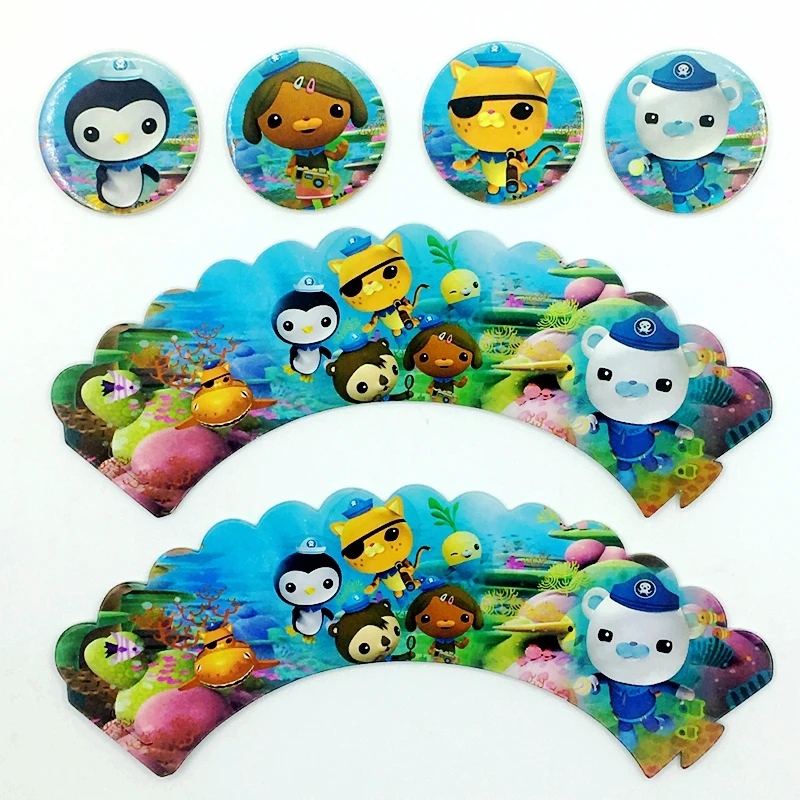 

24pcs/lot Octonauts Undersea Animal Cupcake Wrappers Topper kids Baby Birthday Party gift Wedding Decoration Cake Picks Supplies