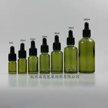 

15ml olive green Glass Essential Oil Bottle With (black burglarproof ring+black rubber) dropper cap. Essential Oil Container