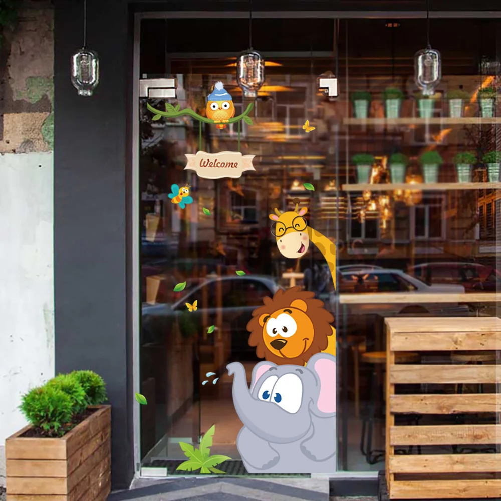 Настенные Стикеры для спальни наклейки детской комнаты слон жираф птица дверные