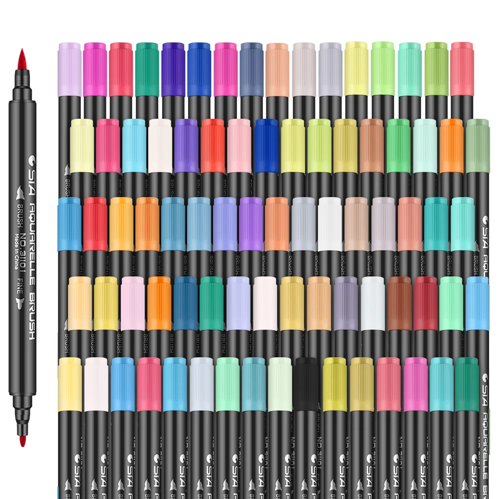 

STA Dual Tips Water-based Art Marker Pens with Fineliner Tip 12/24/36/48/80 Color Set Water-soluable Brush Marker Pen