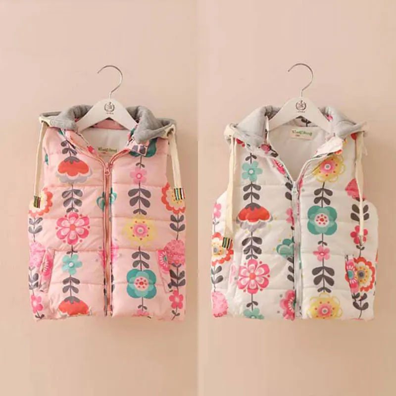 

Baby Girls Autumn Winter Fashion Floral Waistcoat Girls Winter Warm Thick Vest Girls Flowers-print Outerwear Jacket Coat
