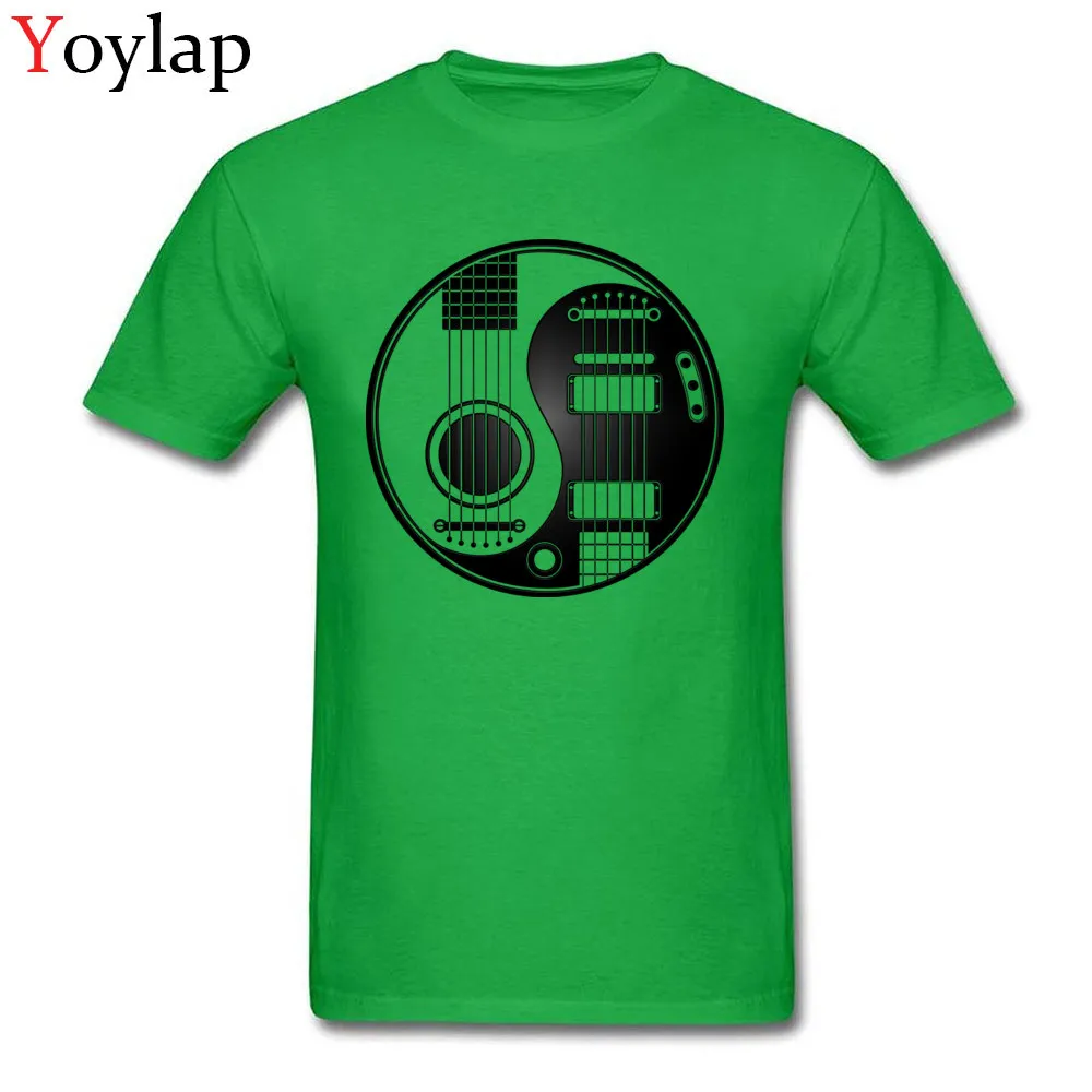 Printing T Shirt Funky Round Neck Acoustic Electric Guitars Yin Yang Cotton Fabric Boy Tops Shirt Casual Short Sleeve Clothing Shirt green
