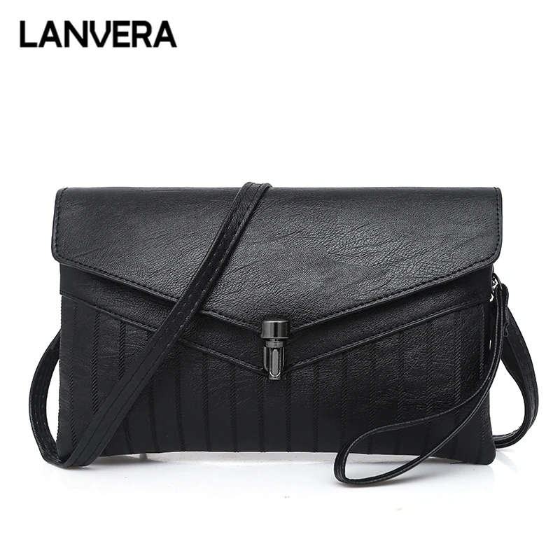 

LANVERA brand casual women solid lock cover envelope handbag hotsale lady evening clutch purse messenger crossbody shoulder bags